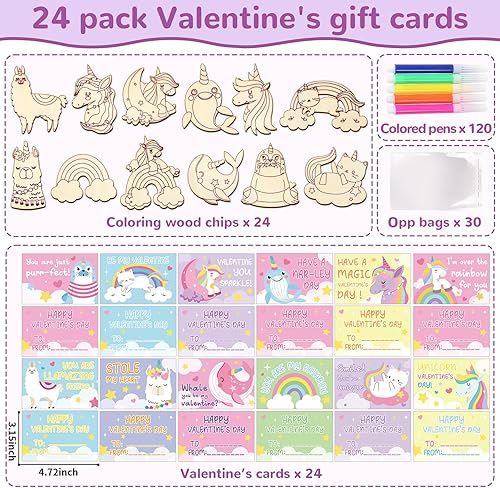 Miniatura 2 de ojustbeok Paquete de 24 tarjetas de San Valentín para niños, juego de manualidades de pintura de madera de monstruo de San Valentín, recuerdos de
