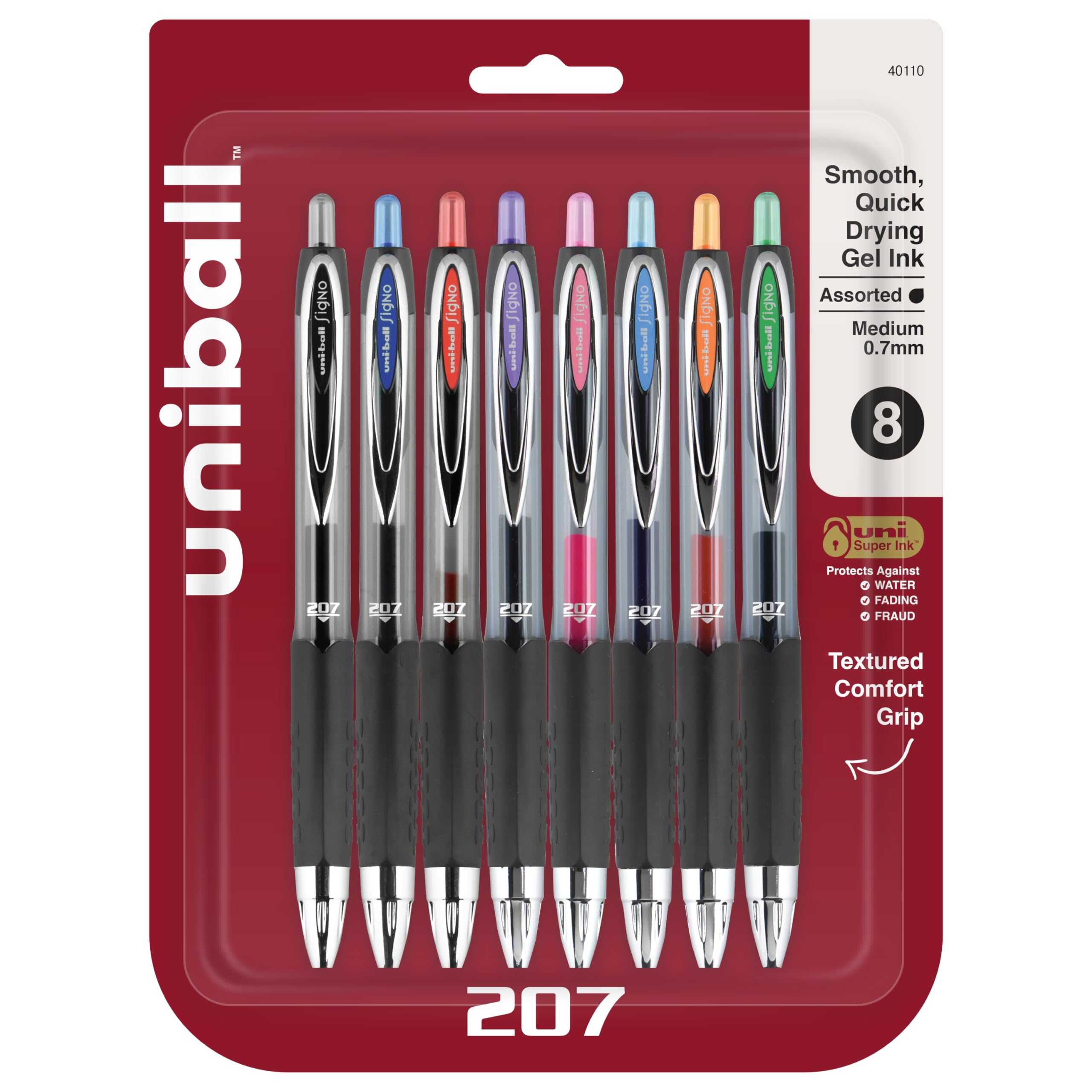 207 Retractable Gel Pens, Medium Point (0.7mm), Assorted, 8 Pack