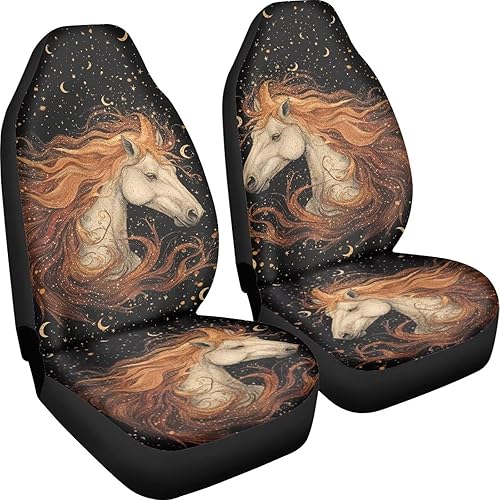 Miniatura 3 de Bulopur Juego de 2 fundas de asiento de automóvil con estampado de caballo de cuero con cremallera, accesorios para decoración de interiores,