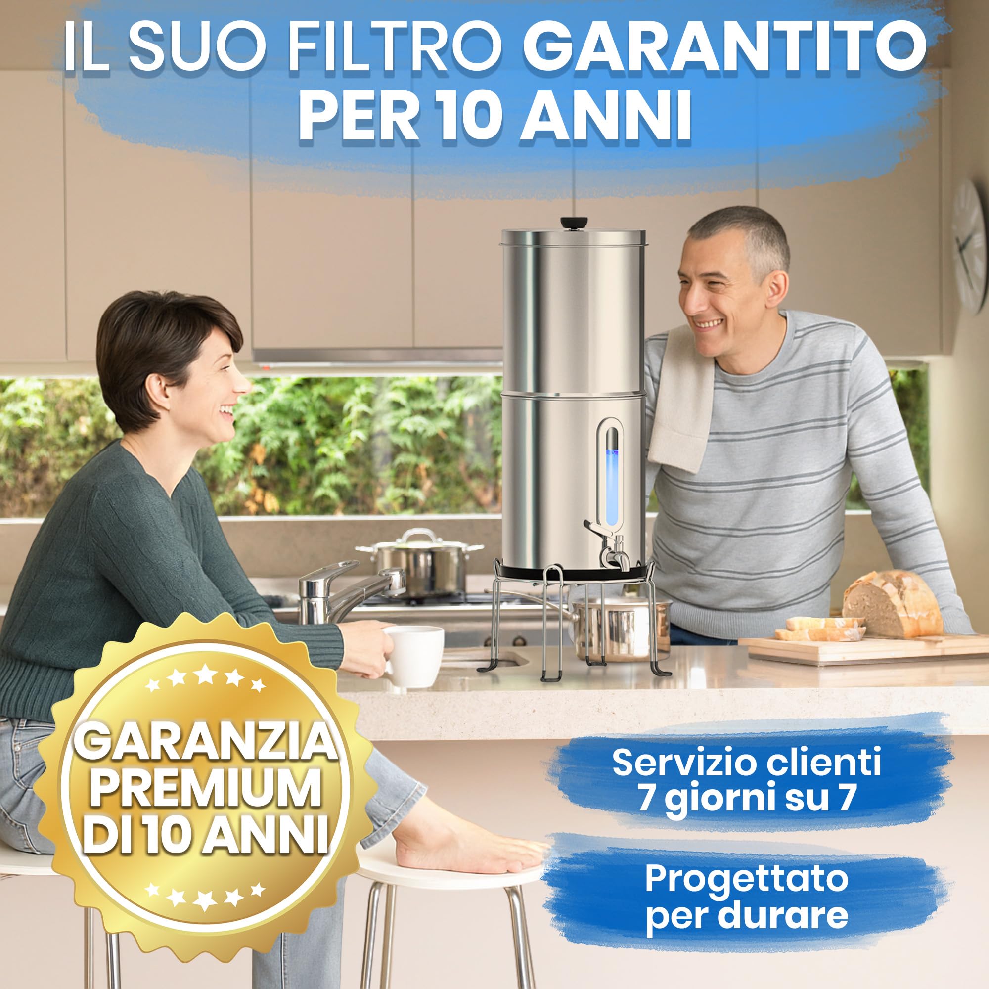 ORINKO® Filtro a Gravità per Acqua 5,6L - Purificazione Senza Elettricità per Casa e Campeggio - Microfiltrazione Metallo Inox con Cartuccia Carbone Attivo - Gusto Migliorato e Sicurezza per Famiglia