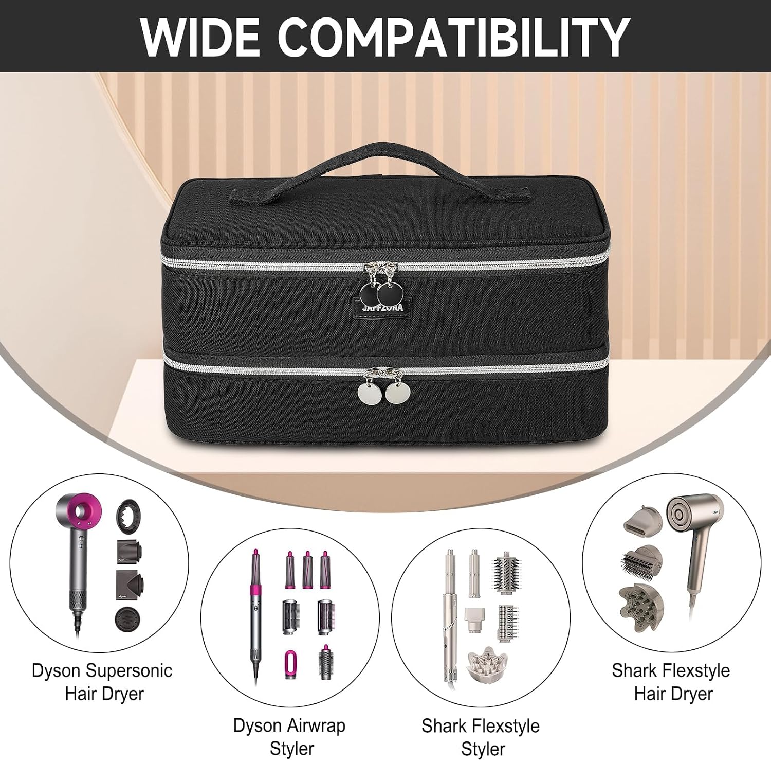 Travel Carrying Case Fits for Shark Flexstyle/FlexFusion, Double Layer Storage Bag Compatible with Dyson Supersonic Hair Dryer/Airwrap Styler and Attachments, Black(Bag Only)