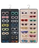 BAGSMART Hanging Jewelry Organizer, Dust Proof Sunglasses Storage Case Wall Mounted, Travel Dual Sided Glasses Case Multiple Pairs, Eyeglasses Holder with 32 Clear Slots & Metal Hook, Black