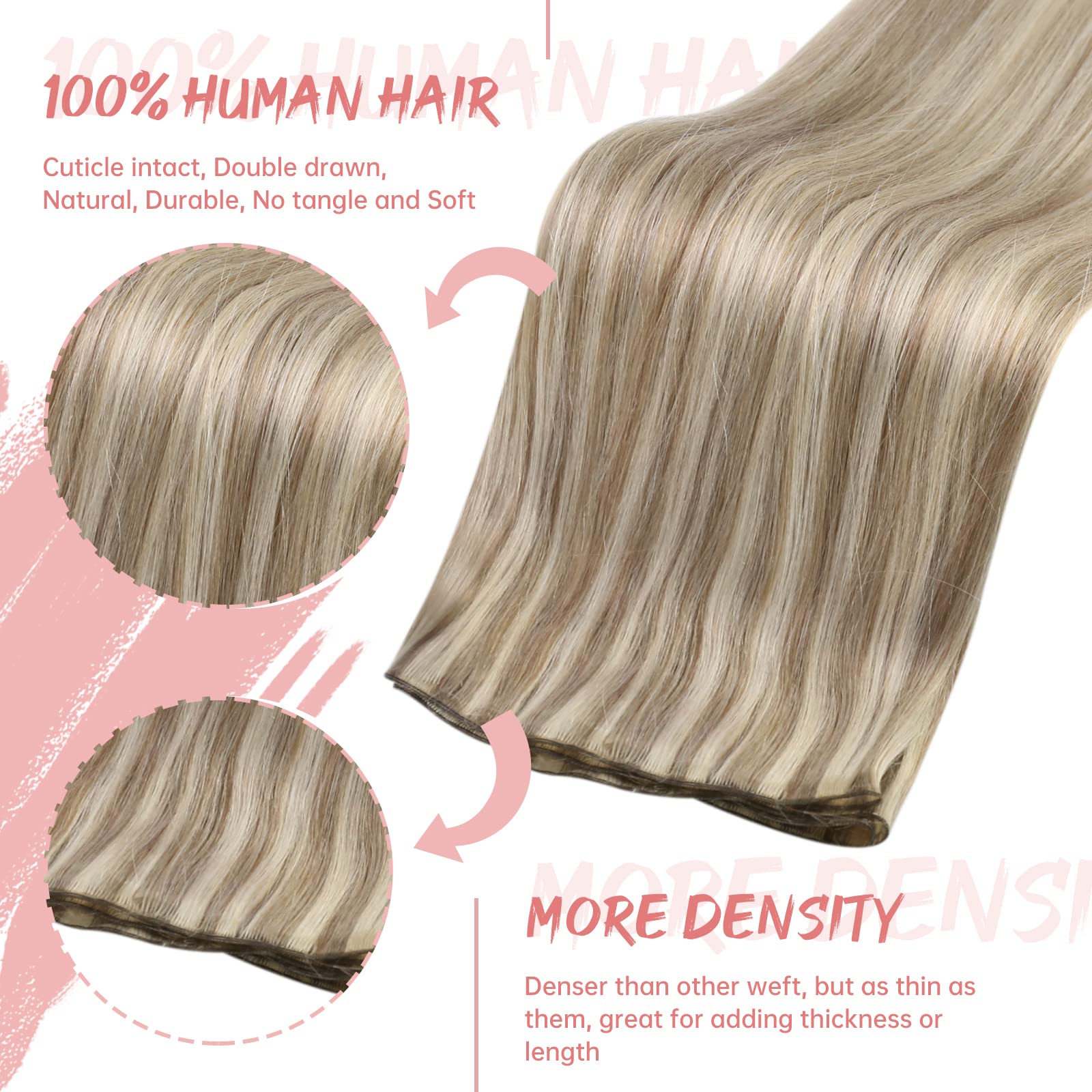 Fshine Geniale Tessitura Capelli Veri Evidenziatore Biondo Cenere Con Biondo Candido Extension Capelli Veri Tessitura Meches 50g 35cm Extension Cucite Capelli Veri #18P613