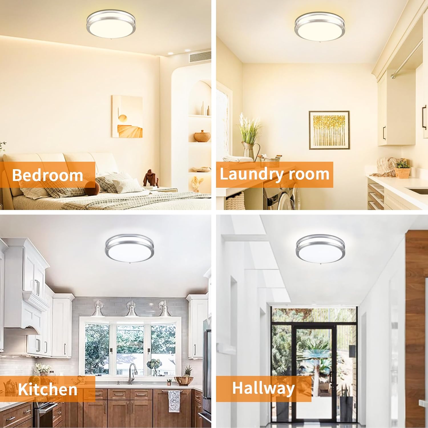 LED Flush Mount Ceiling Light Fixture with Remote,13 Inch 24W Dimmable Ceiling Light Adjustable 3000K/4500K/6500K Kitchen Lighting Fixtures for Bedroom Hallway Living Room,2Pack