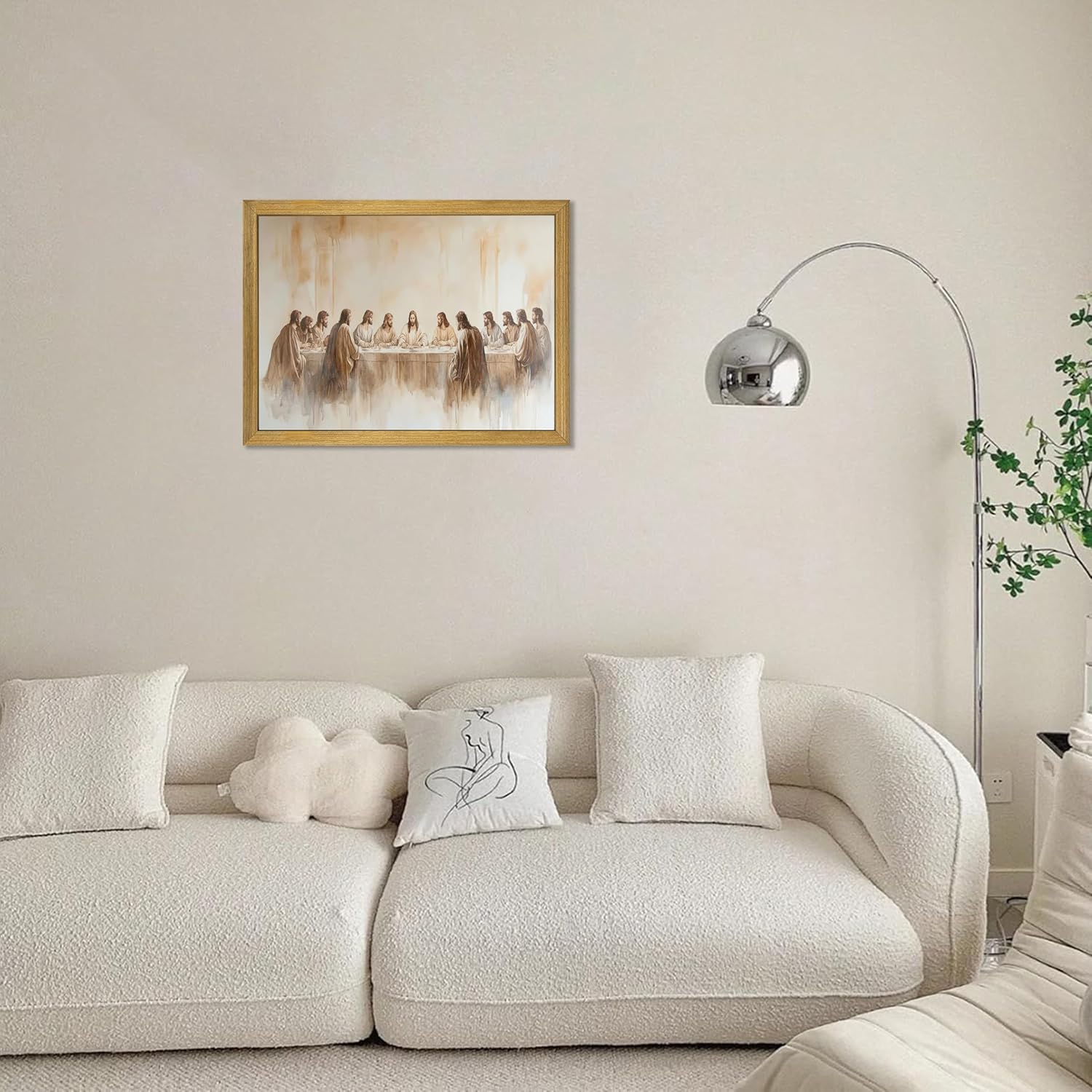 Jesus Last Supper Wall Art, Christian Canvas Wall Decor Painting, Leonardo da Vinci Religious Artwork Prints Picture for Living Room Dining Room Home Decor 16x24 Inch Wood Framed