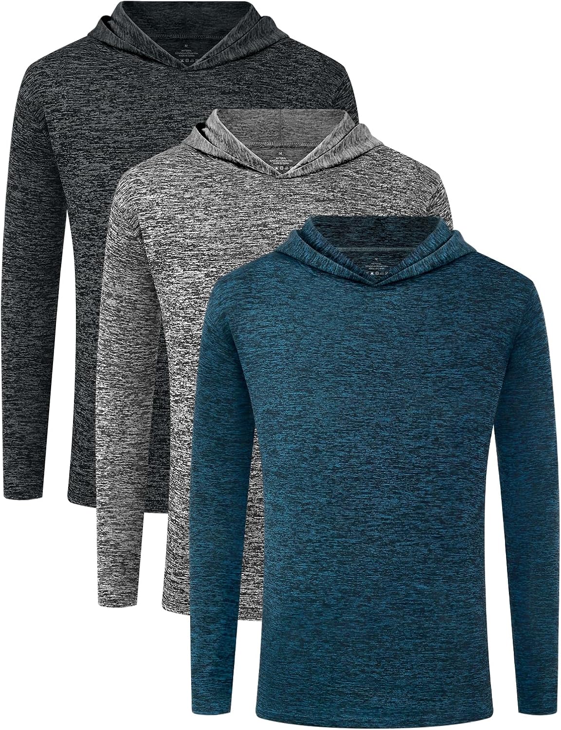 Star Vibe Youth Boys Quick-Dry Active Long Sleeve Hoodie Sweatshirts Athletic Workout Hooded Pullover Shirts 3 Pack