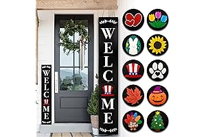 Wooden Welcome Sign for Front Porch Standing, Seasonal Interchangeable