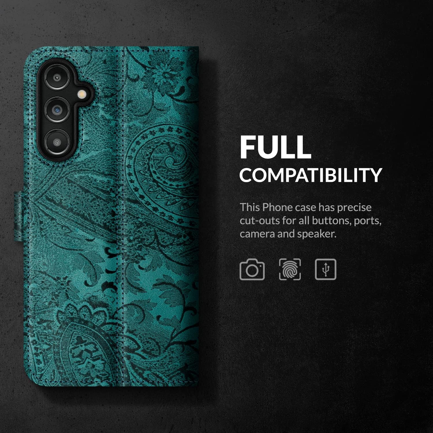 SURAZO Premium Mobile Phone Case for Samsung Galaxy A14 5G Leather Case - Foldable Genuine Leather Protective Case [Magnet, Card Slot, RFID Protection, Floral Pattern] Flip Wallet Case Cover Leather