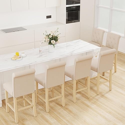 Miniatura 7 de LSSBOUGHT Juego de 2 taburetes tapizados de 24 pulgadas, taburetes de bar de tela con respaldo, sillas de bar con altura de mostrador con patas de