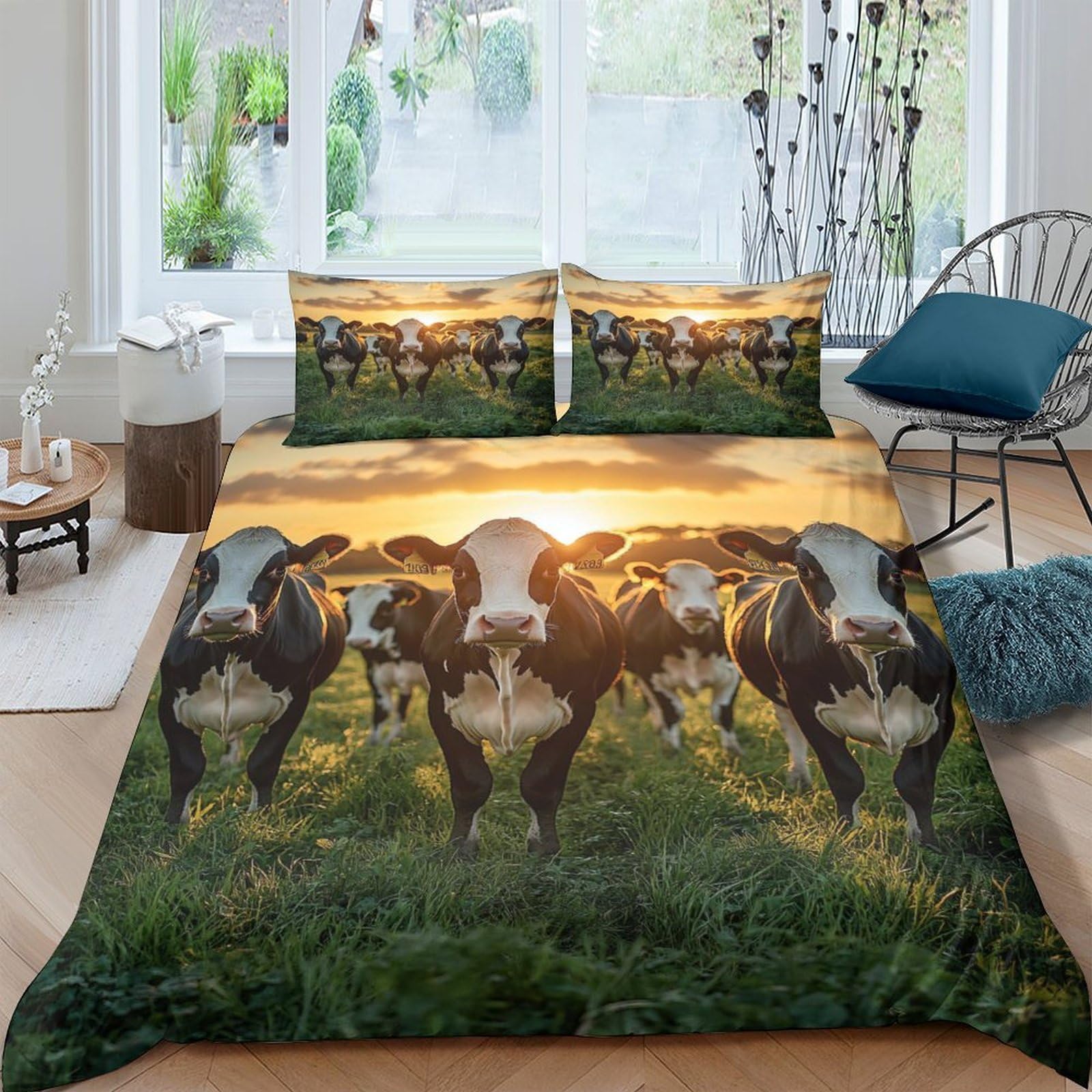 Ctjqhvkz Style-10 3D Printed Cow Pasture Fitted Sheet Microfiber Soft Breathable Sunset Meadow Mattress Cover For Bedroom Dorm Decor Single（135X200cm）