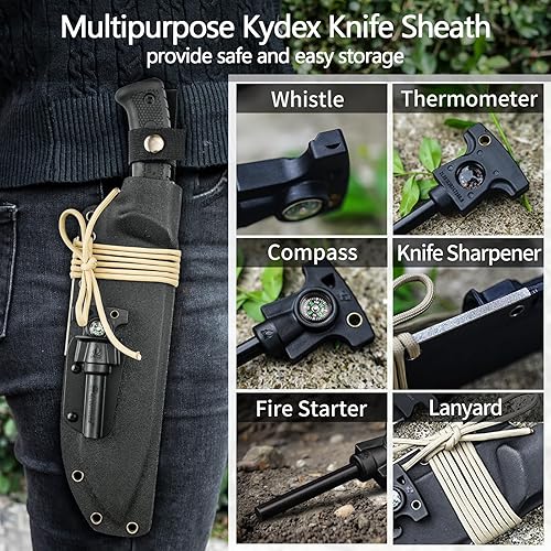 Miniatura 10 de HX Outdoors - Cuchillo machete Kukri de 14 pulgadas, acero D2 de alta calidad, cuchillo de jardinería con funda Kydex para exteriores, campamento,