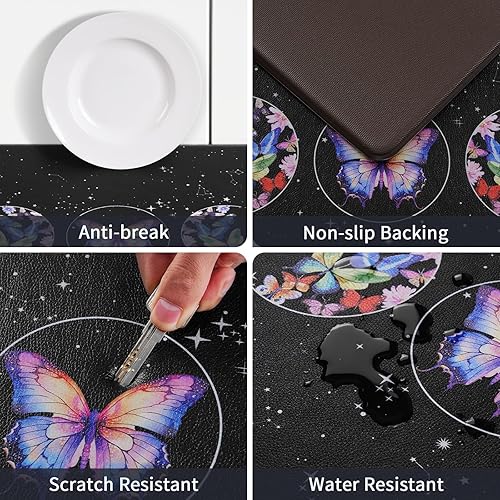 Miniatura 5 de Yinhua Juego de 2 tapetes de cocina, diseño de mariposa de fase lunar, color negro, antifatiga, tapetes de cocina para piso, alfombra de cocina