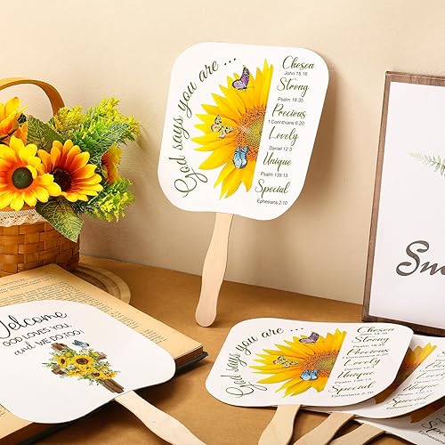 Miniatura 3 de Tradder 50 abanicos de papel grueso para iglesia cristiana, abanicos de mano religiosos con mango de madera, regalos religiosos, fanáticos de salón