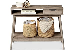 Best Choice Products Mid-Century Modern 3-Tier Storage Console Table with Drawer & Shelf