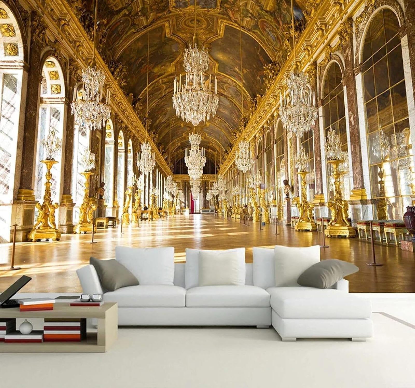 XLMING Luxury Three Dimensional Gold Palace Spatial Expansion 3D Wallpaper Silky Texture Home Study Office Grey Dining Room Sofa Bedroom Living Room TV Backdrop-250cm×170cm