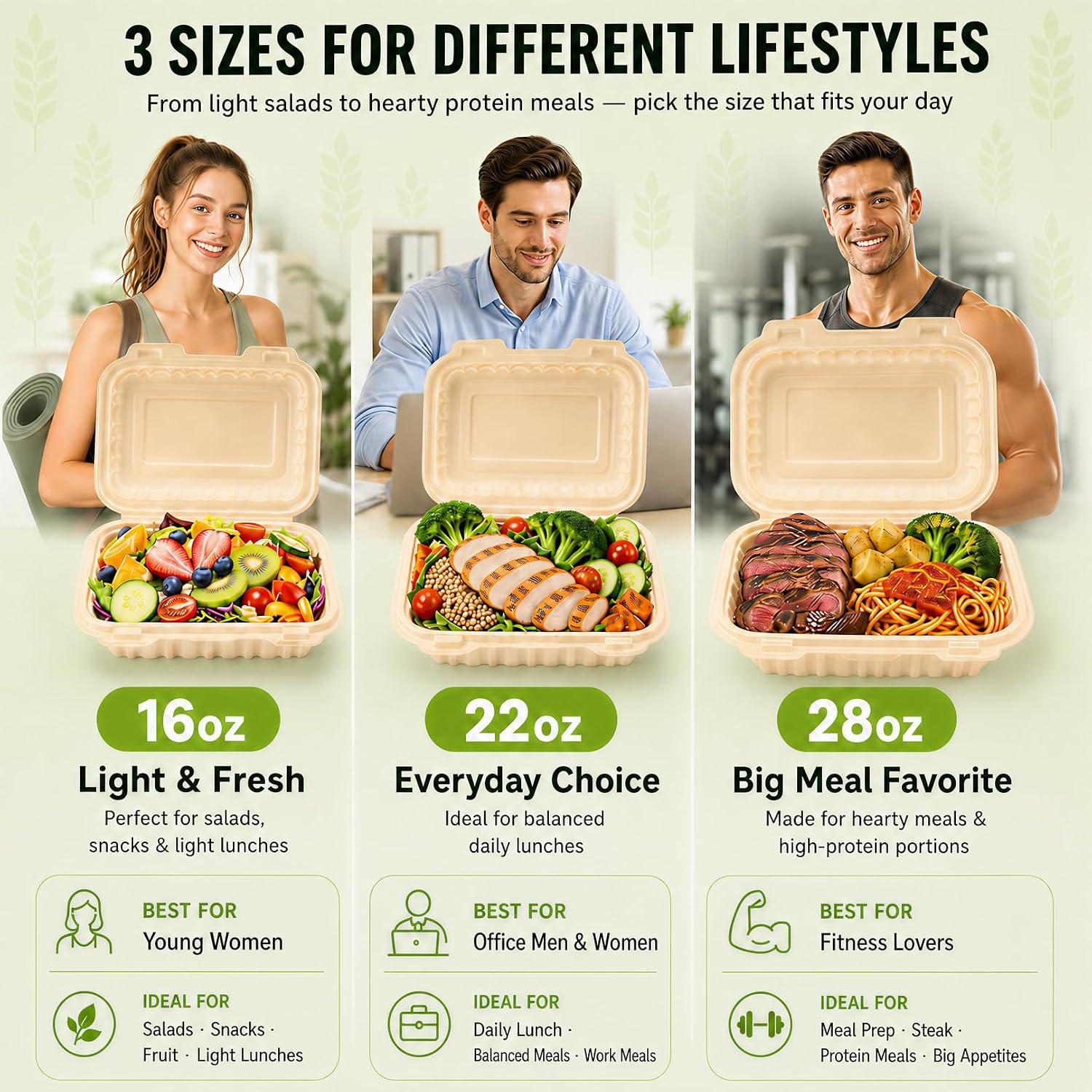 Clamshell Food Containers with Lids, 50 Pack-28oz Take Out Boxes Disposable Meal Prep Containers Natural Rice Husk Material Durable To Go Containers for Pasta Salad Sandwich Microwave Freezer Safe image 2