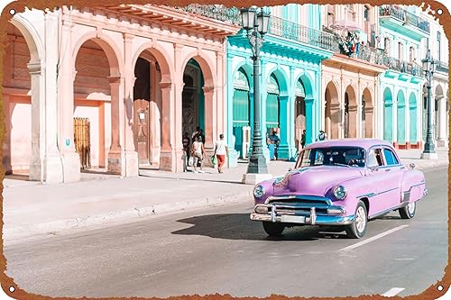 Póster de Cuba Havanna City de estaño, letrero de metal vintage, decoración de pared de 8 x 12 pulgadas
