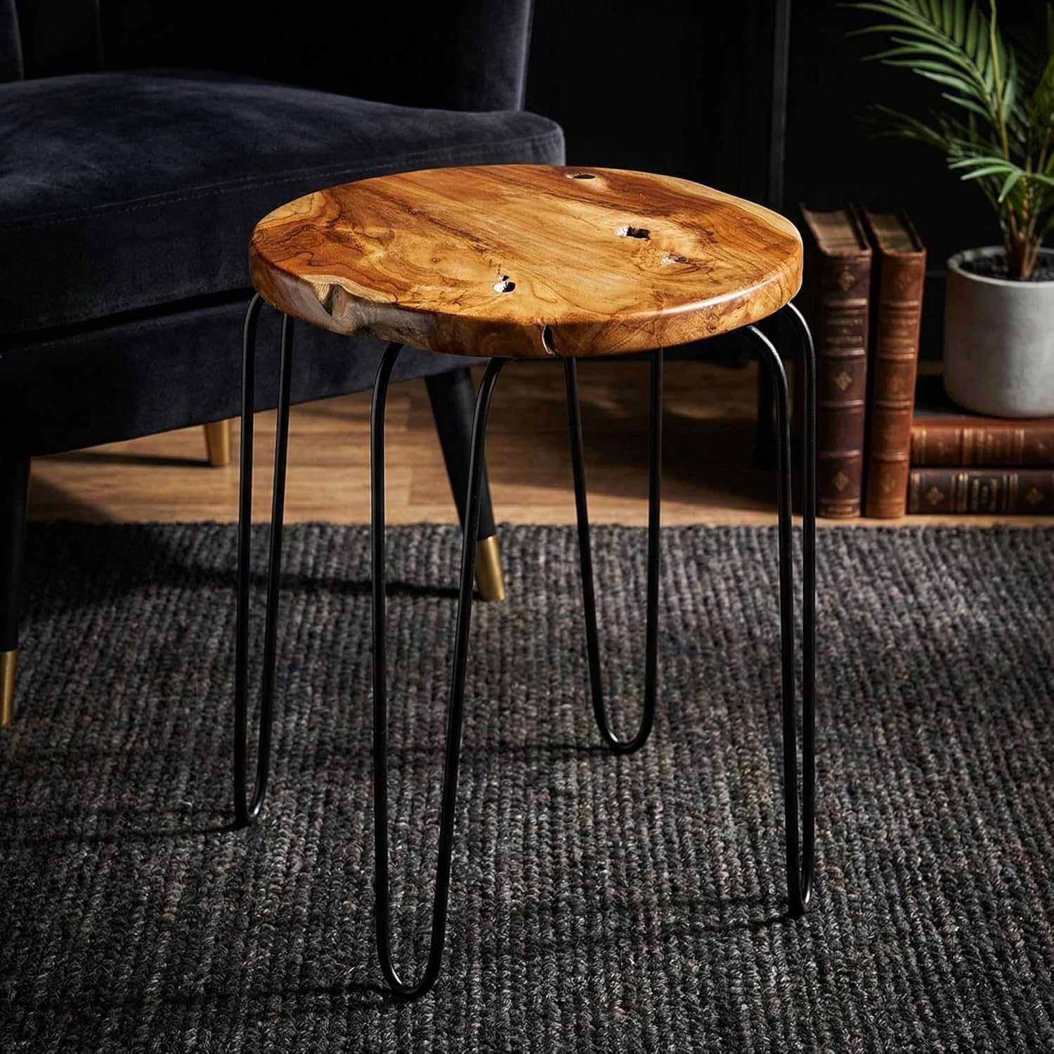 Bare Decor Lacie Accent End Table with Solid Live Edge Teak Root Top, Round 16"