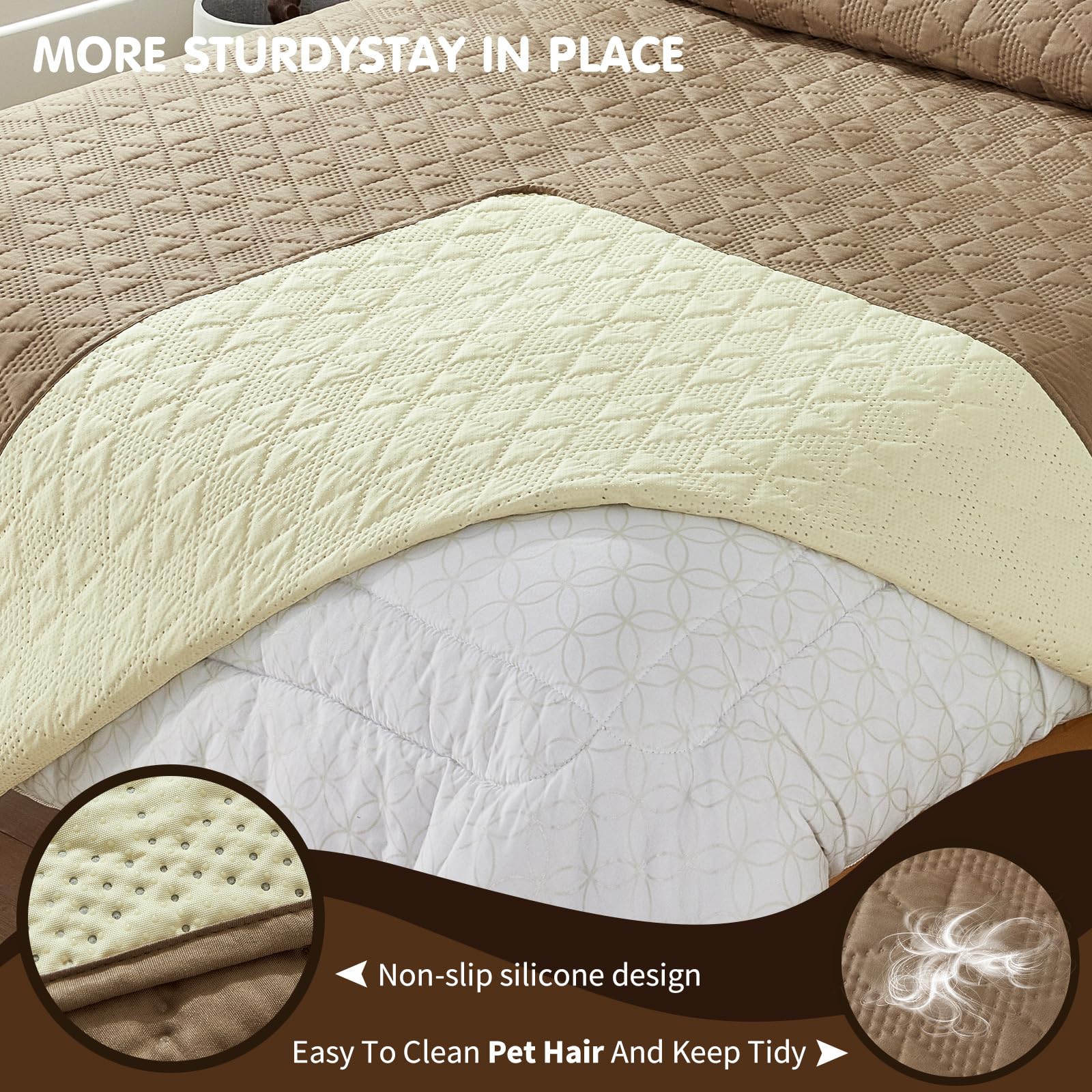 PETCUTE Mantas para Camas para Perros,Mantas Impermeables para Perros para Cama con Fondo Antideslizante,Lavable Funda para Cama de Perro,Protector de Muebles para Niños,Perro,Camel,210 * 305CM