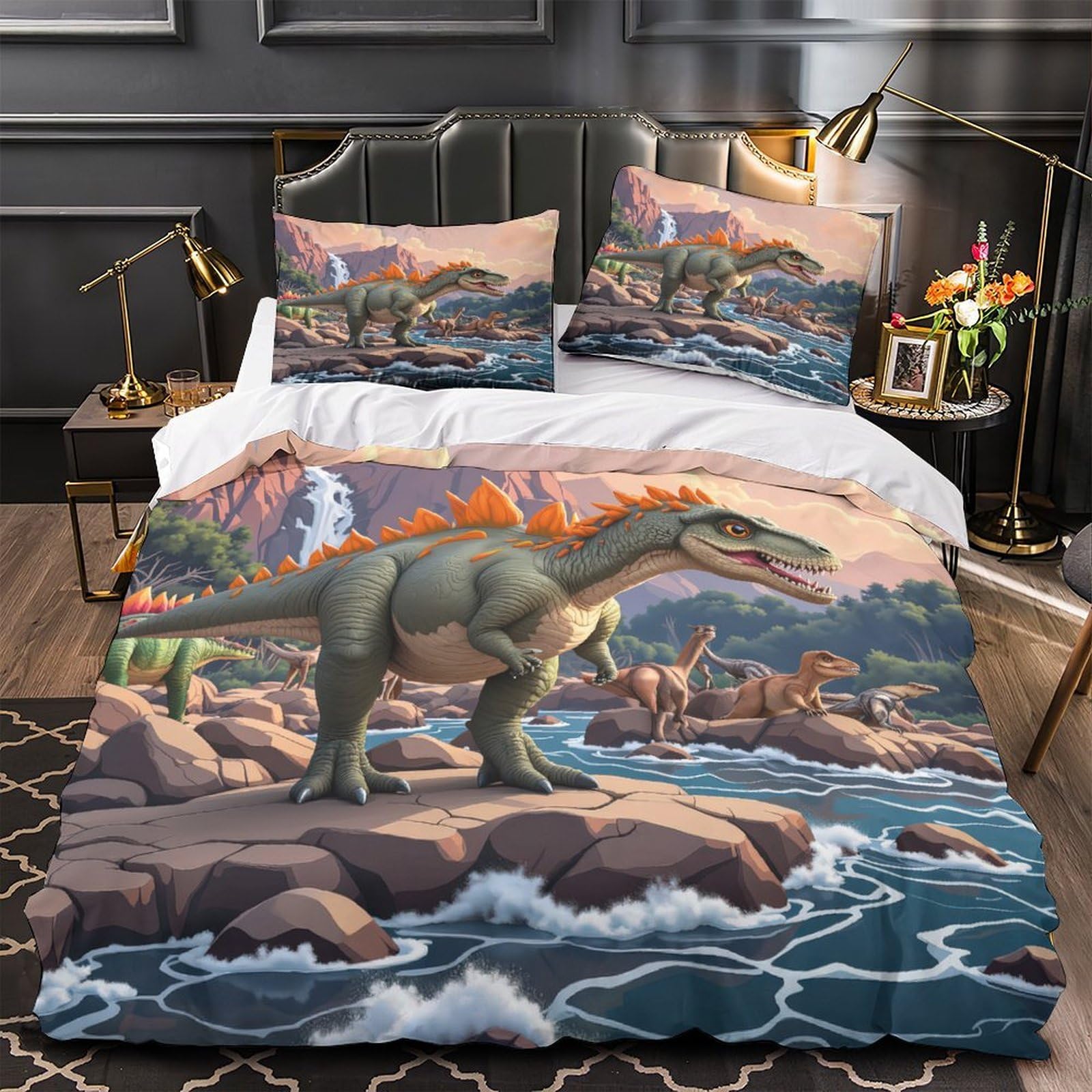 Housse de couette dinosaure hypoallergénique et ultra douce avec fermeture éclair