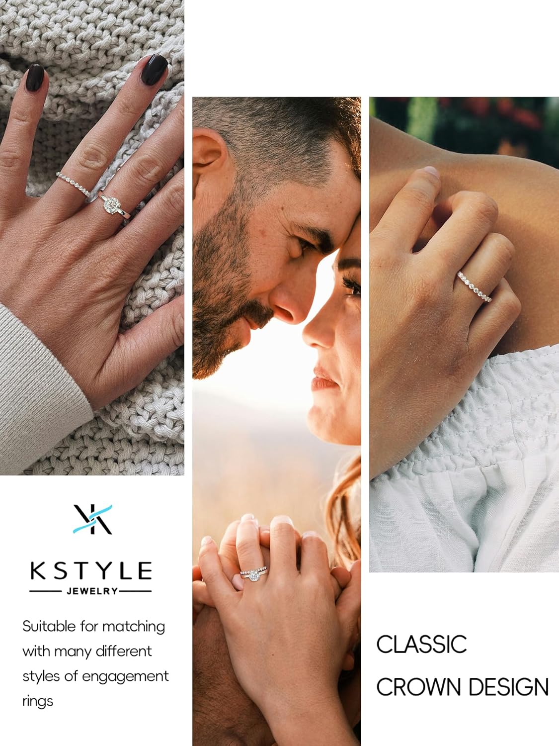 KSTYLE Moissanite Wedding Bands for Women Eternity Band Ring, D Color VVS1 Clarity Sterling Silver Rings 18K White Gold Plated Stacking Engagement Ring for Women-New Shared Prong Setting - Image 4