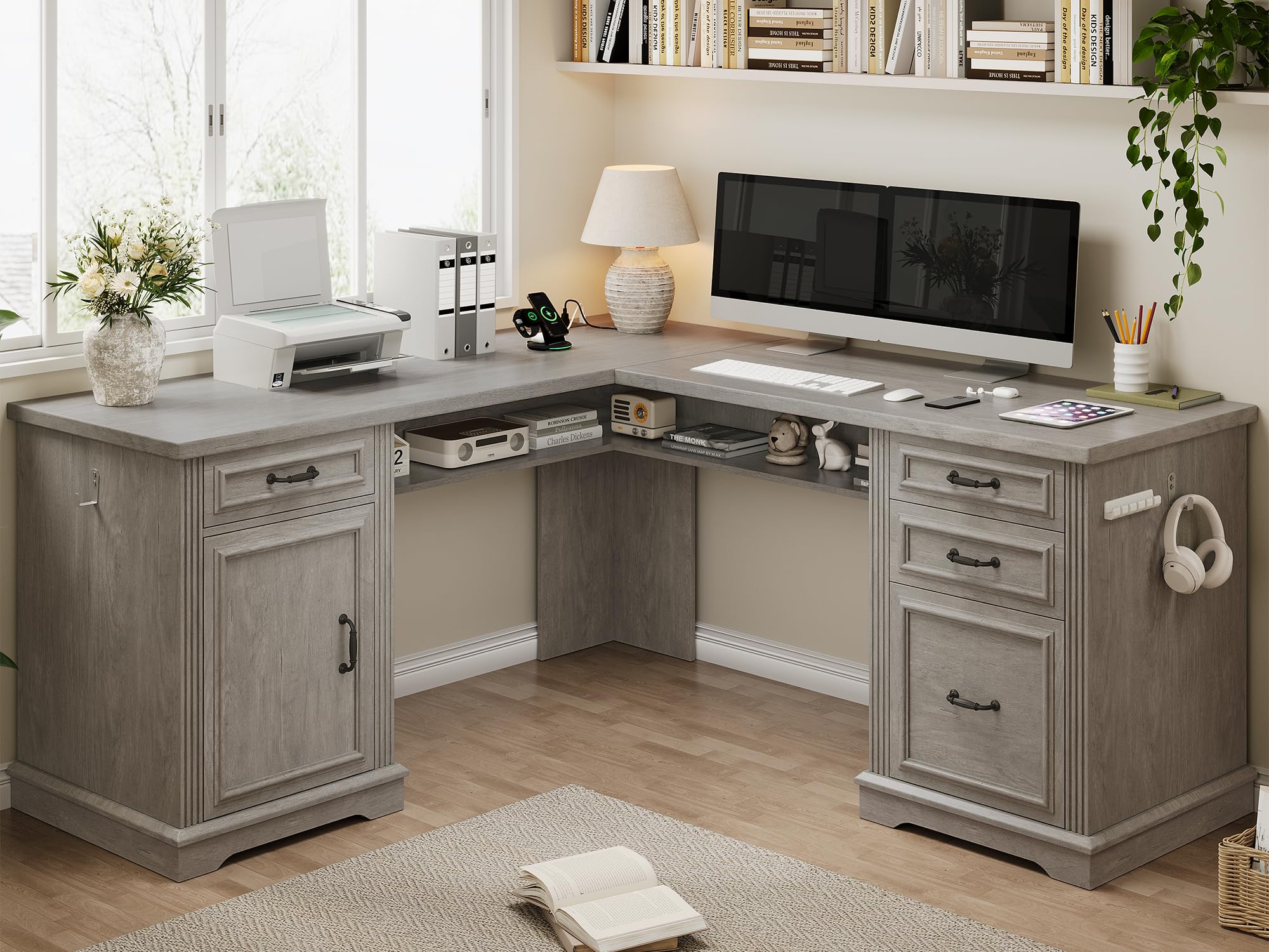 View 1 of ****PARTS ONLY **** Jocoevol Farmhouse Executive Desk with 4 Drawers and Charging Station