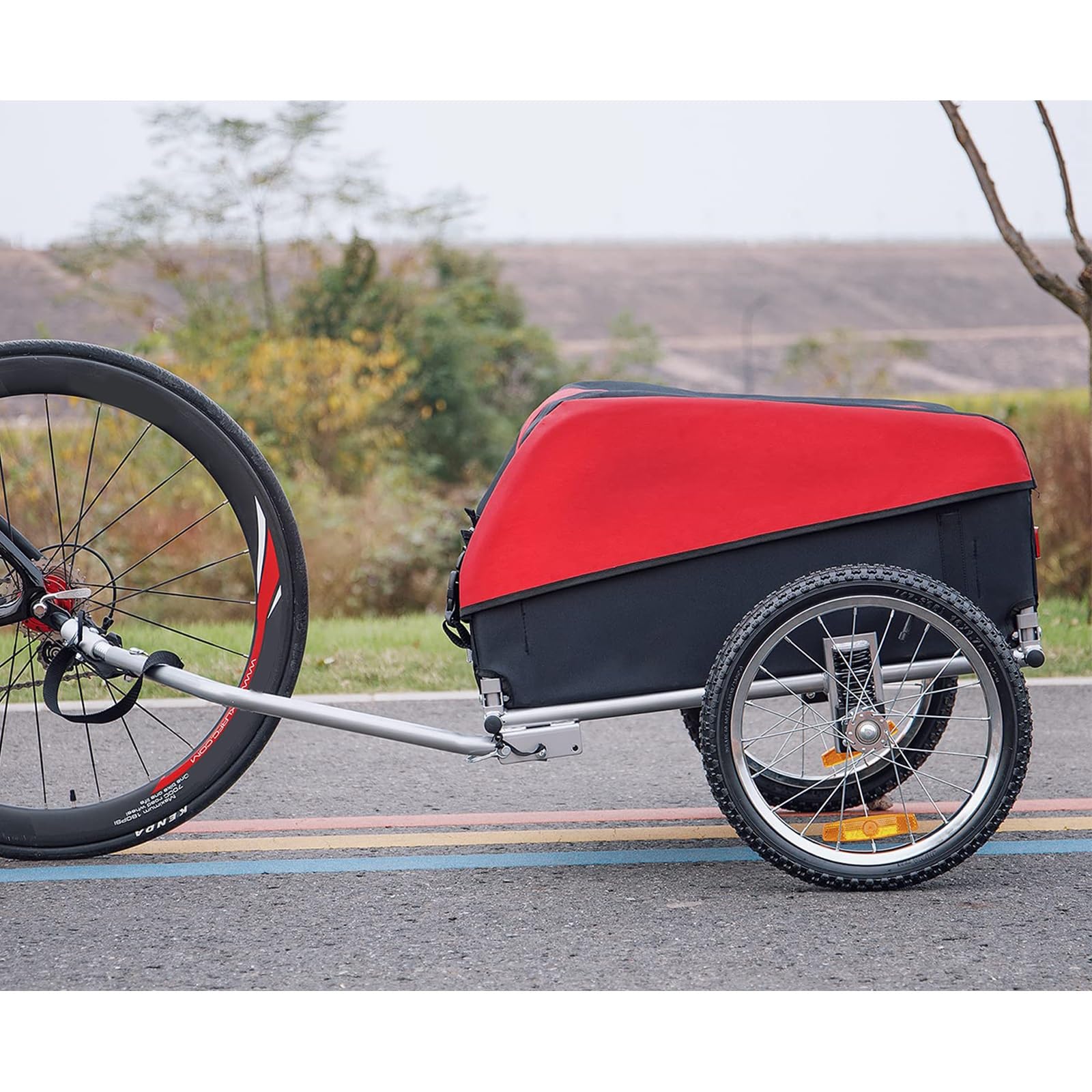 Przyczepka rowerowa z zdejmowaną osłoną koła 16", uniwersalny szybkozłączka, do większości rowerów