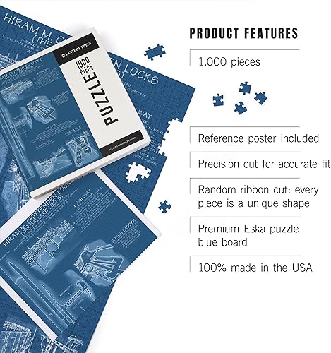 Miniatura 3 de Seattle, Washington, Ballard Locks Technical (versión Blueprint) (rompecabezas de 1000 piezas, rompecabezas desafiante para adultos, fabricado en