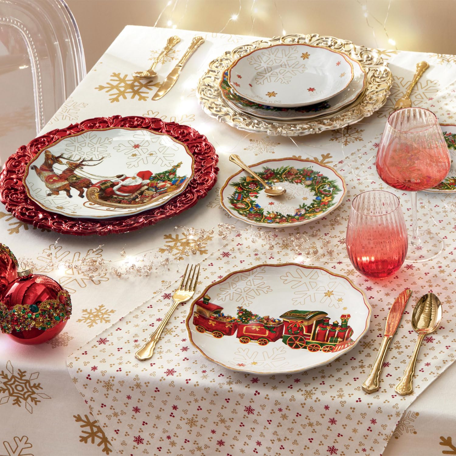 Brandani 89900 - Juego de Vajilla 18 Piezas Navidad en Porcelana - Elegante Set de Platos con Diseño Navideño para Celebraciones