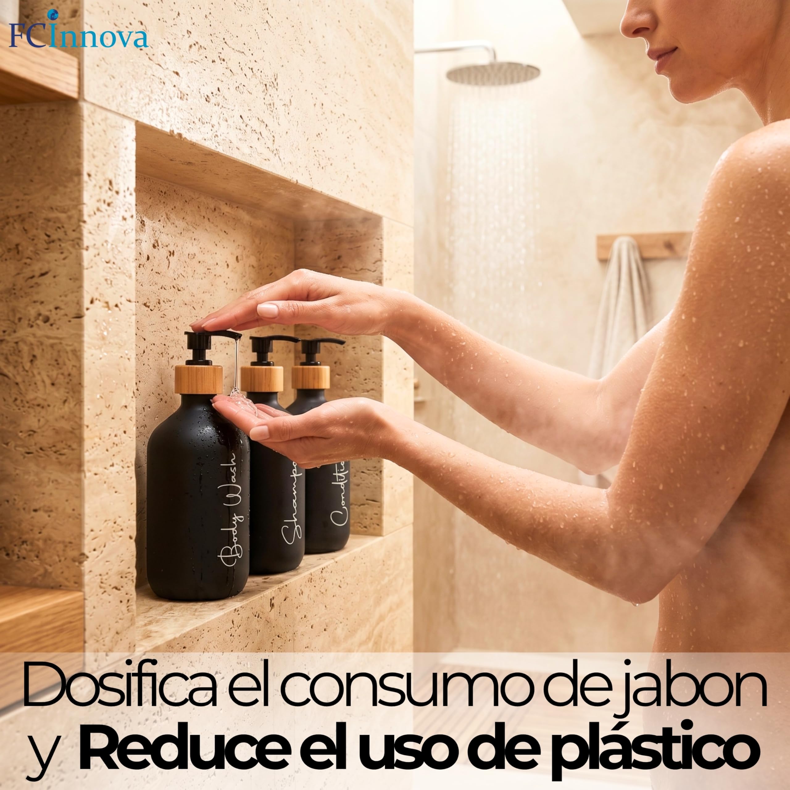 Dispensador Jabon Baño Negro Mate 500ml Set de 3 Botes para Gel y Champu Acondicionador Embudo para Rellenado Este Dosificador Jabon Baño es Elegante practico y mantendra su Ducha ordenada