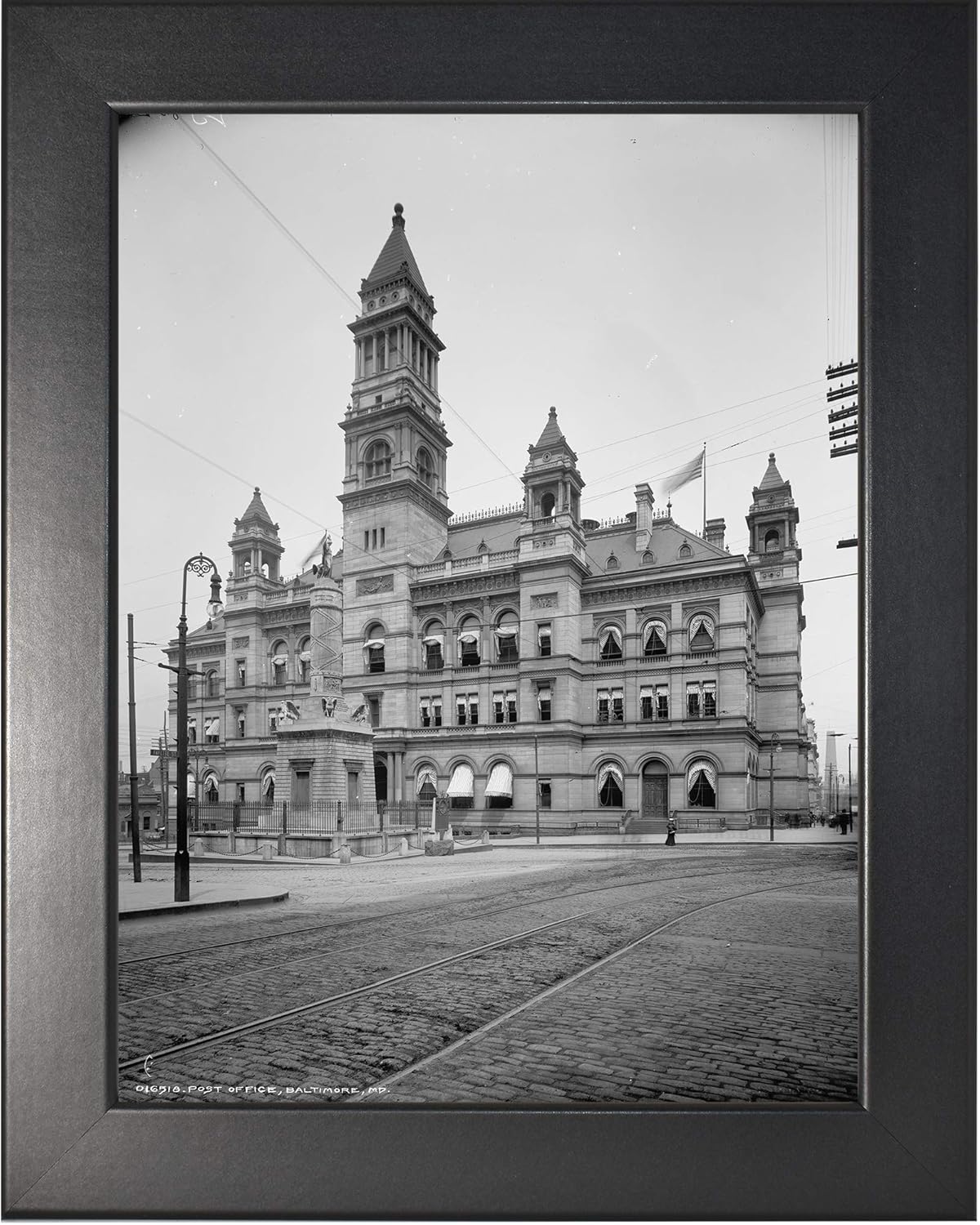 Post Office, Baltimore Photograph in a Smooth Black Frame - Historical Artwork from 1903 - (8" x 10") - Semi-Gloss