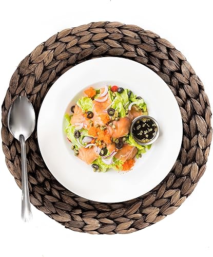 Miniatura 7 de Juego de 6 manteles individuales tejidos rústicos redondos de 12 a 13 a 14 pulgadas (3 tamaños 12 a 13 a 14 pulgadas), manteles individuales