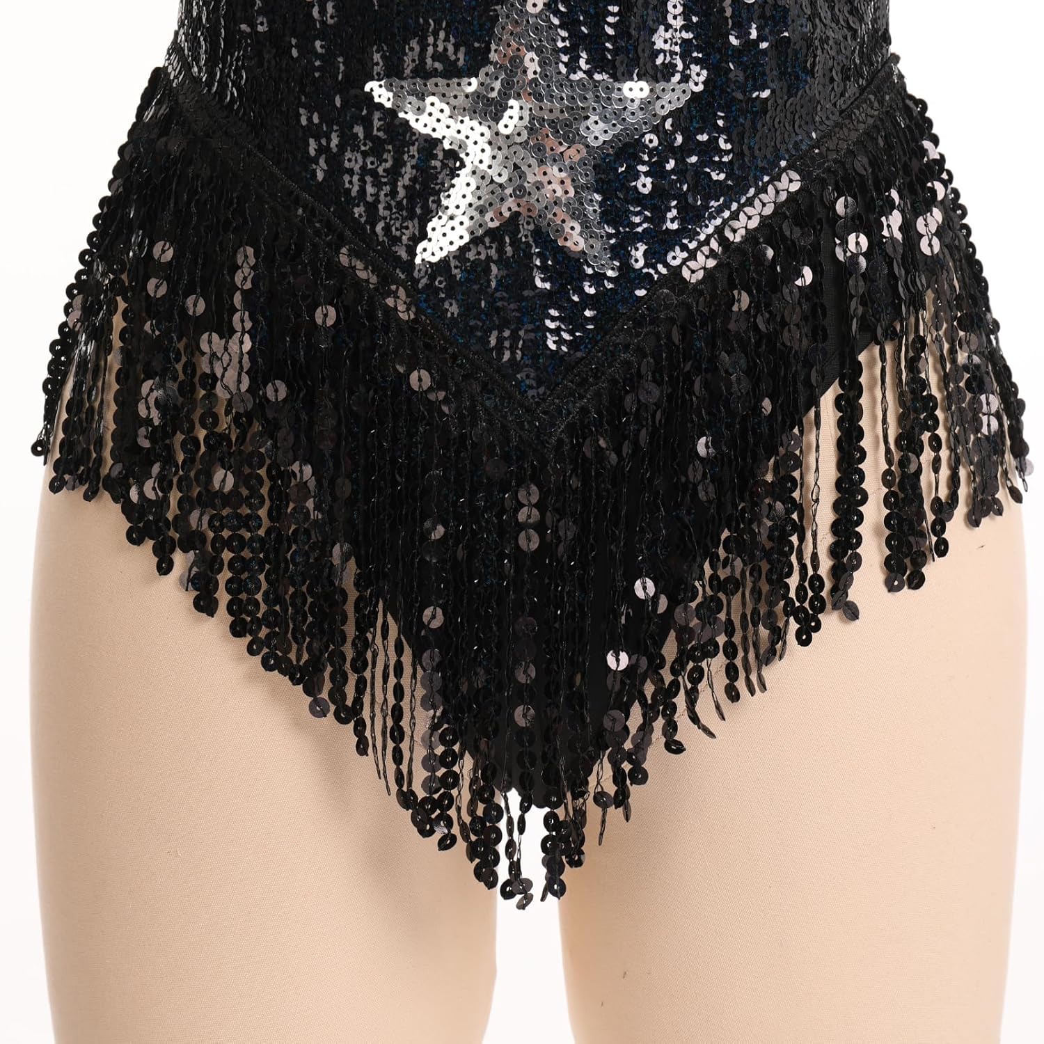 IWEMEK Sequin Sparkle Stars Fringes Bodysuit Leotard Rave Outfit for Women Music Festival Latin Dance Tassel Fringe Romper - Image 6