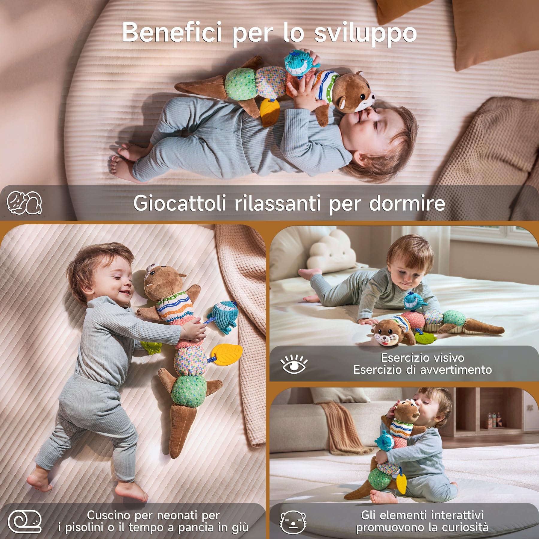 TUMAMA Kids Giocattolo Sensoriale A Forma di Lontra 0-12 Mesi, Giochi Tummy Time Neonato, Peluche con Suoni E Rumore di Carta, Peluche Giocattolo Giochi Bambini Regalo Neonato 0 3 6 9 Mesi