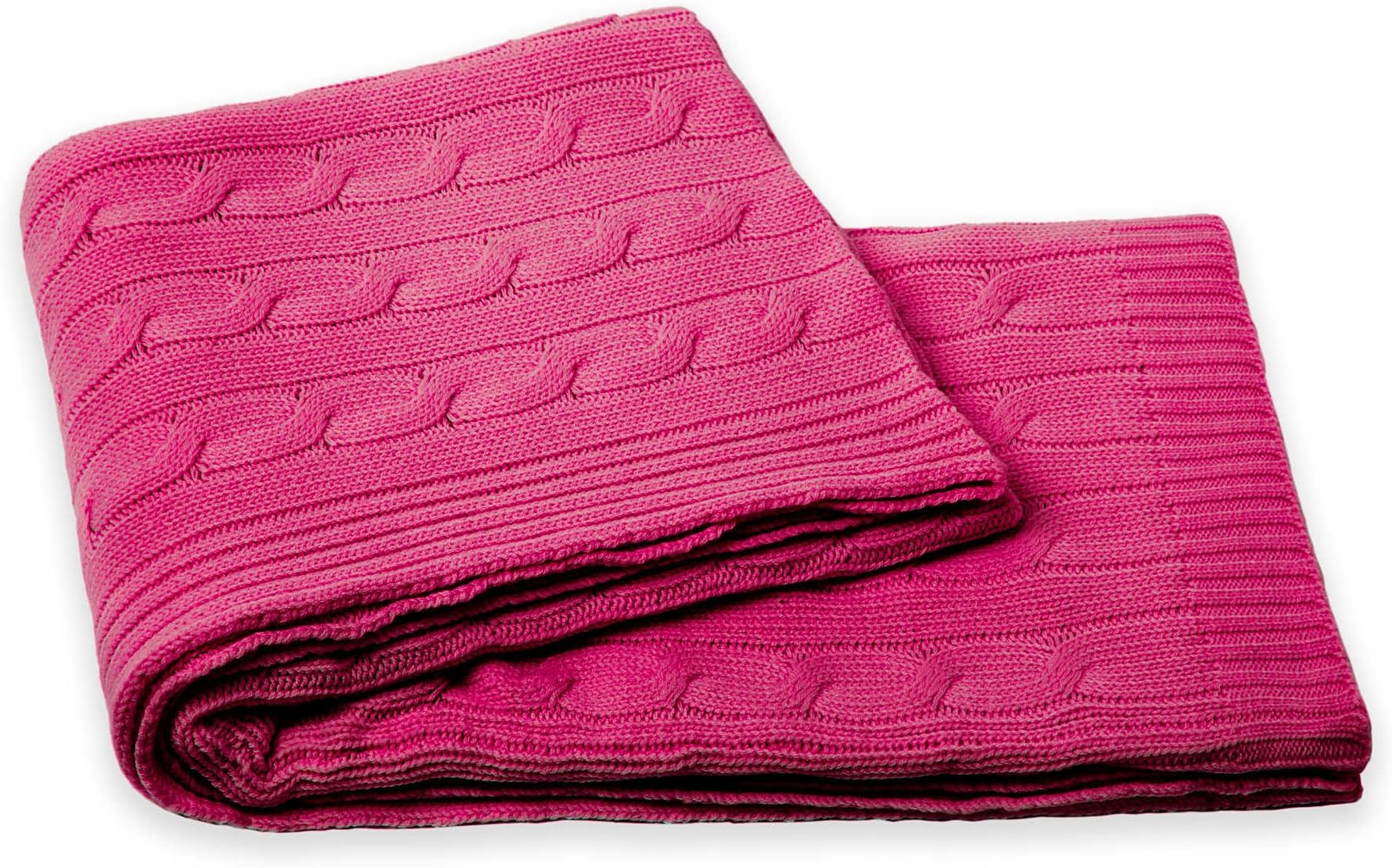 Flora Cashmere Ivy Cable Knit Throw Blanket in RASPBERRY