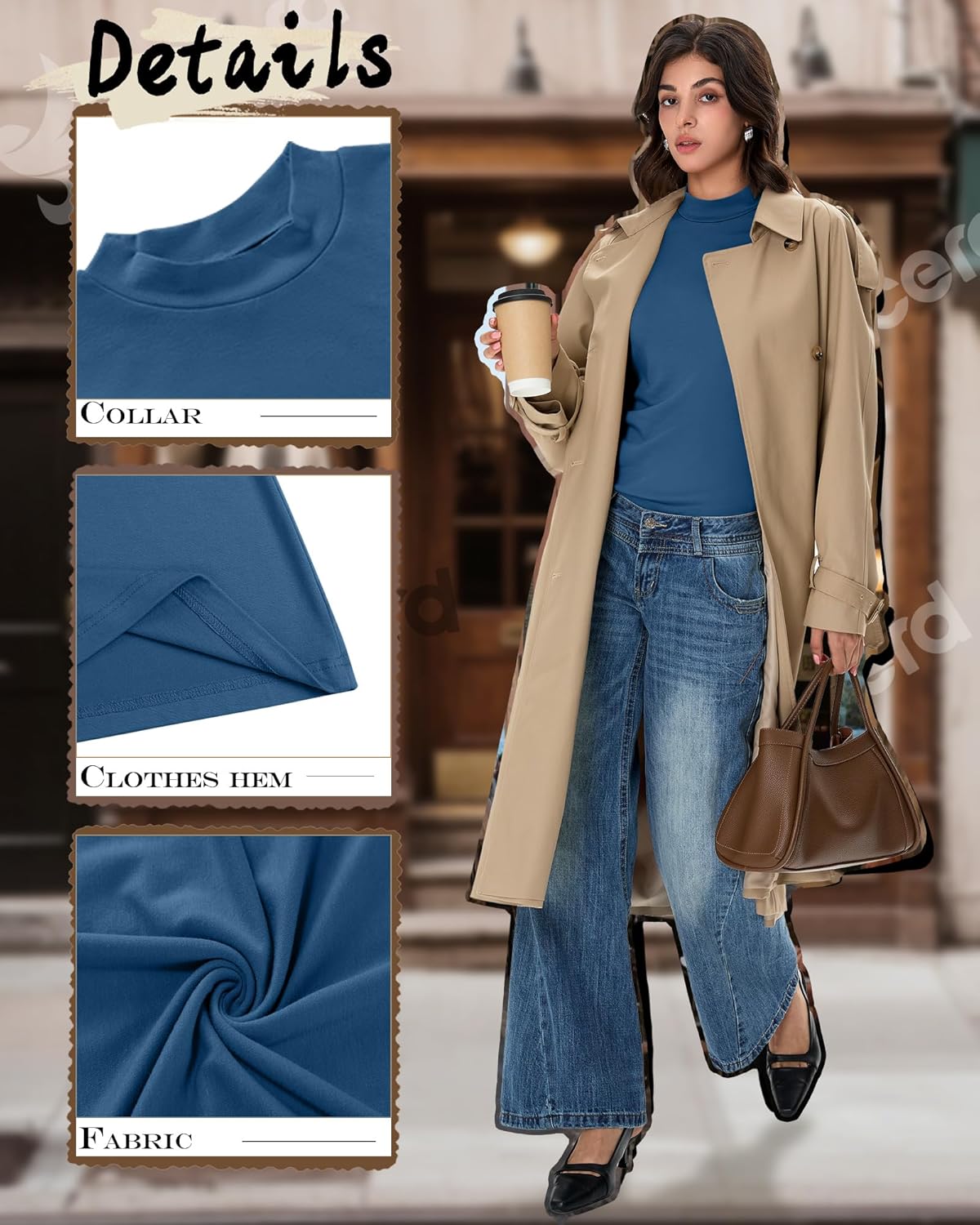 Ficerd 3 Pack Women's Mock Turtleneck Shirts, Long Sleeve Mock Neck Pullover Tops Slim Fitted Stretch Undershirt Tee Blouse - Image 3