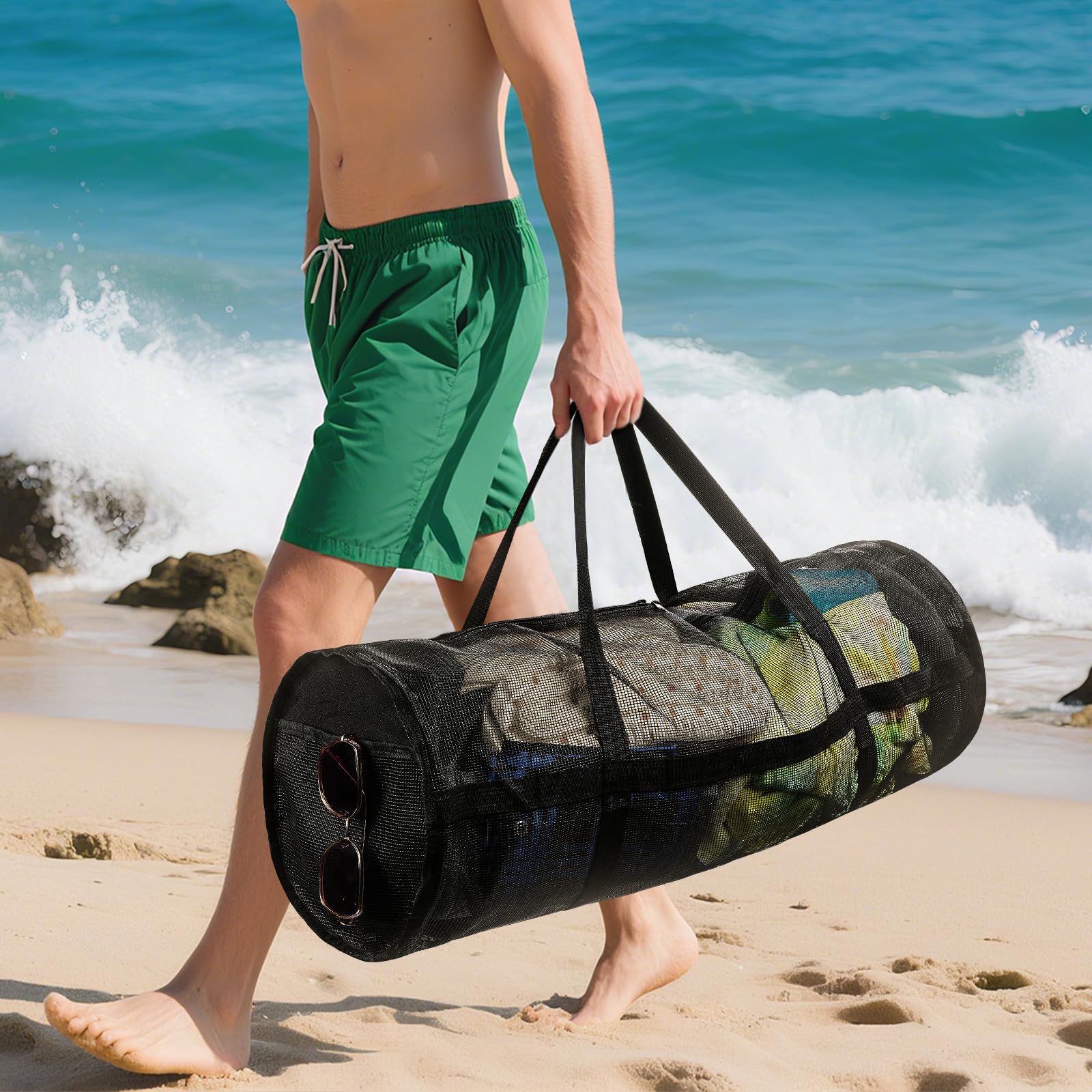 Large Diving Mesh Duffel Bag for Scuba Dive Snorkel Equipment Foldable Mesh Duffle Beach Tote Bag, Spearfishing, Freediving, Swimming, Travel, Gym, Sports