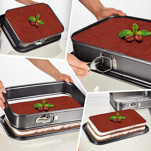 Miniatura 4 de Uiifan 2 moldes antiadherentes antiadherentes para tartas de queso, molde rectangular para tartas de queso con parte inferior extraíble para cocina,