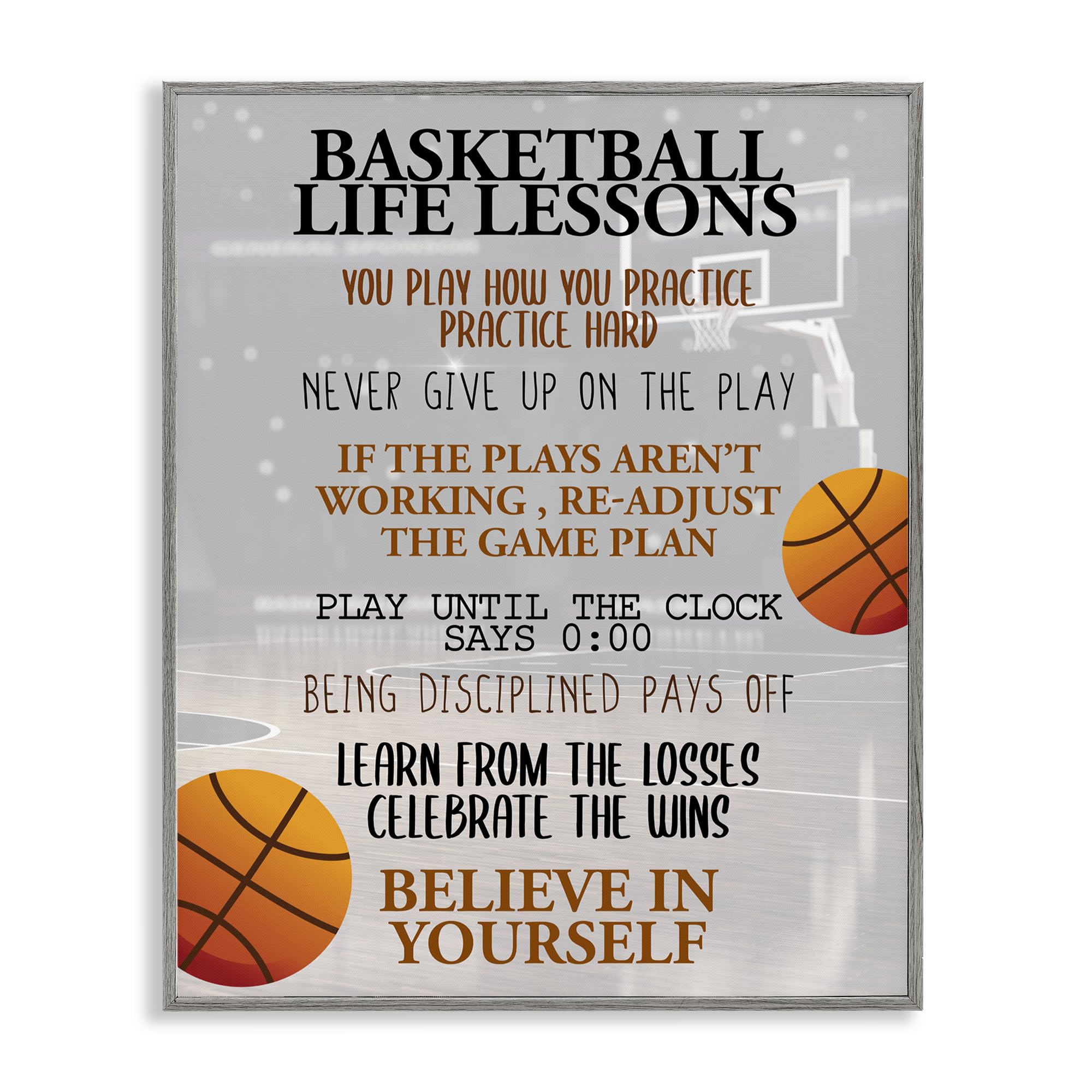Tableau basket-ball leçons de vie Stupell Industries cadre gris mural 35 cm