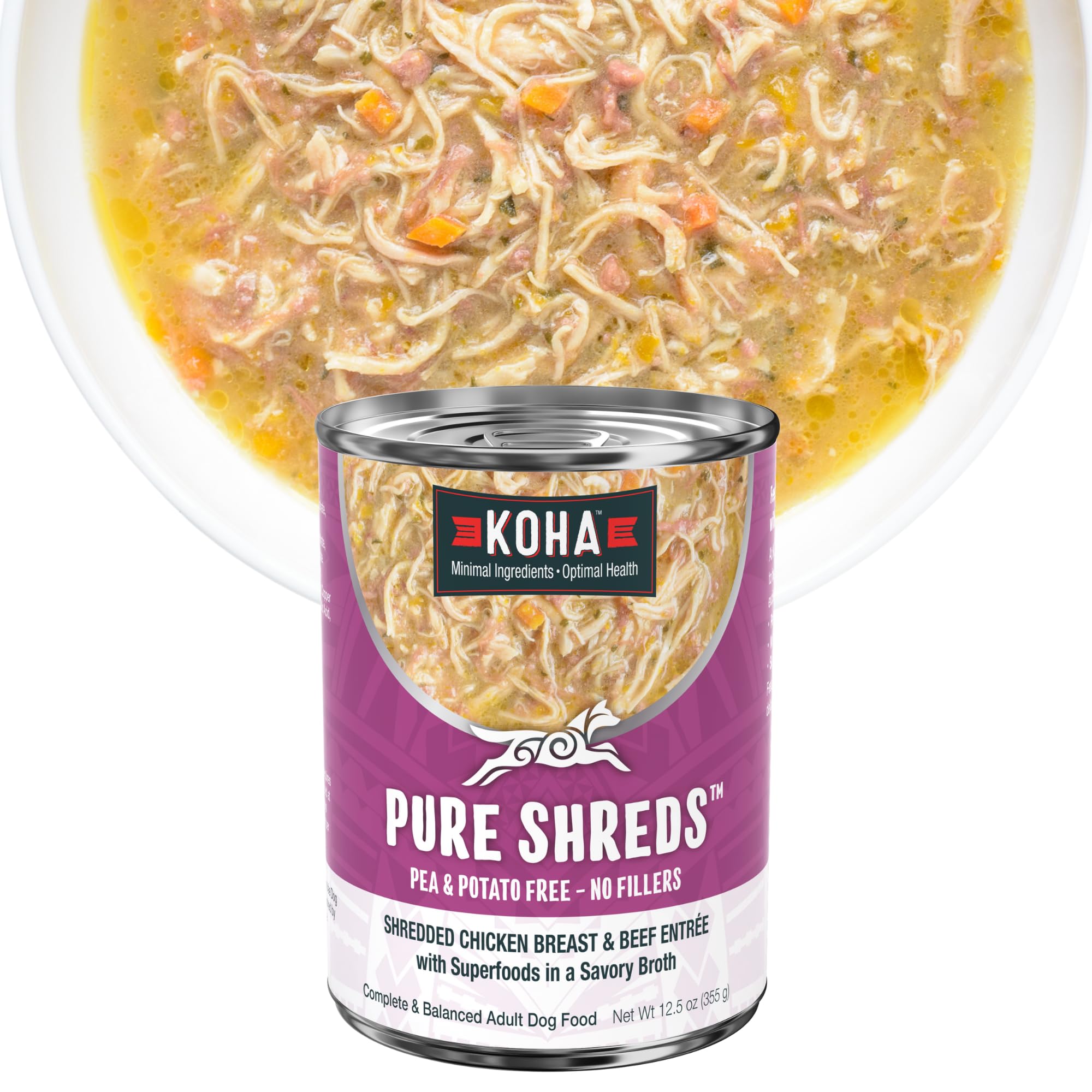 KOHA Pure Shreds Chicken and Beef Entrée for Dogs, 12.5oz Cans (Pack of 12)