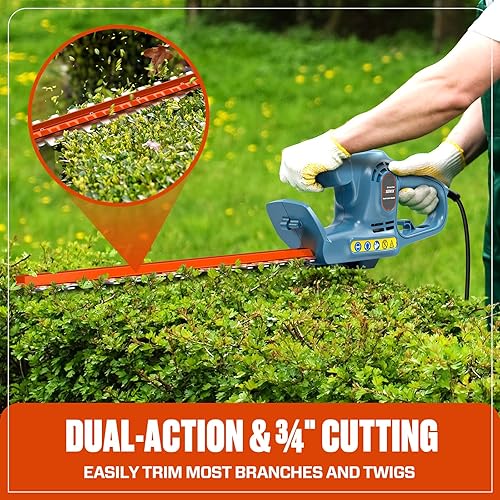 Miniatura 4 de SENIX HTE3.8-L 120V 3.8 Amp 21 pulgadas - Cortasetos eléctrico con cable, herramienta de jardín para recortar arbustos, arbustos y más, cuchillas de