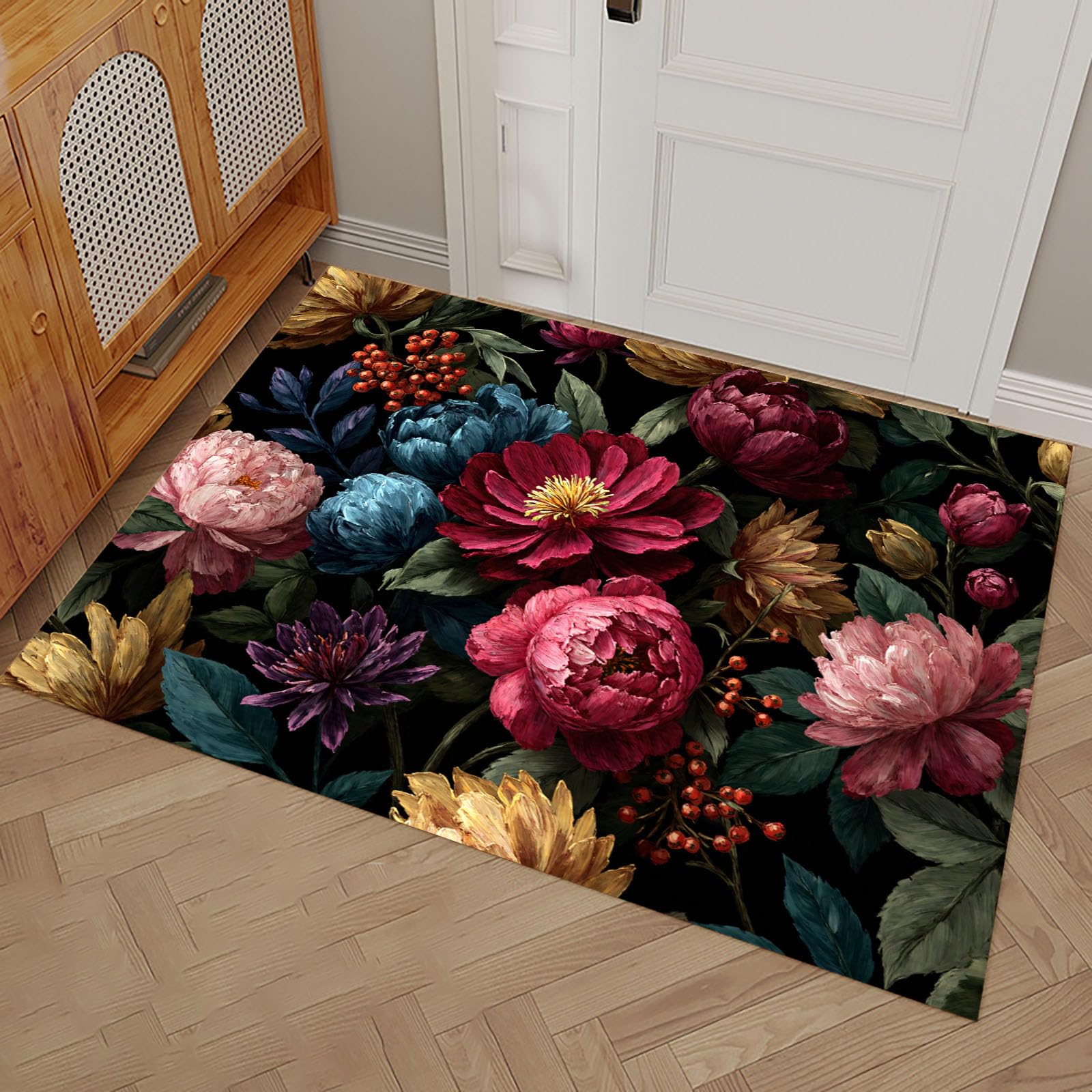 Paillasson extérieur entrée style peinture à l'huile pivoines pour maison