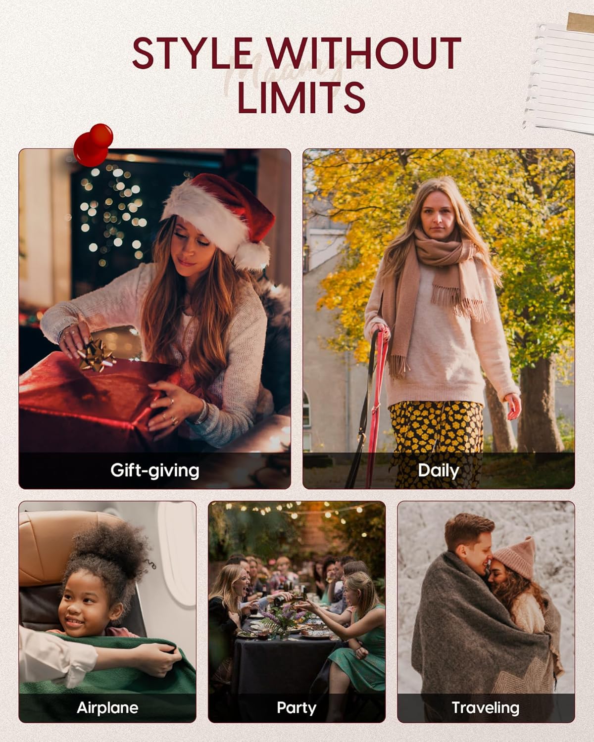 Pashmina Shawl Wrap Soft Cashmere Feel Blanket Scarf for Women, Wedding & Evening Wrap, Winter Warm Fashion Scarves - Image 7