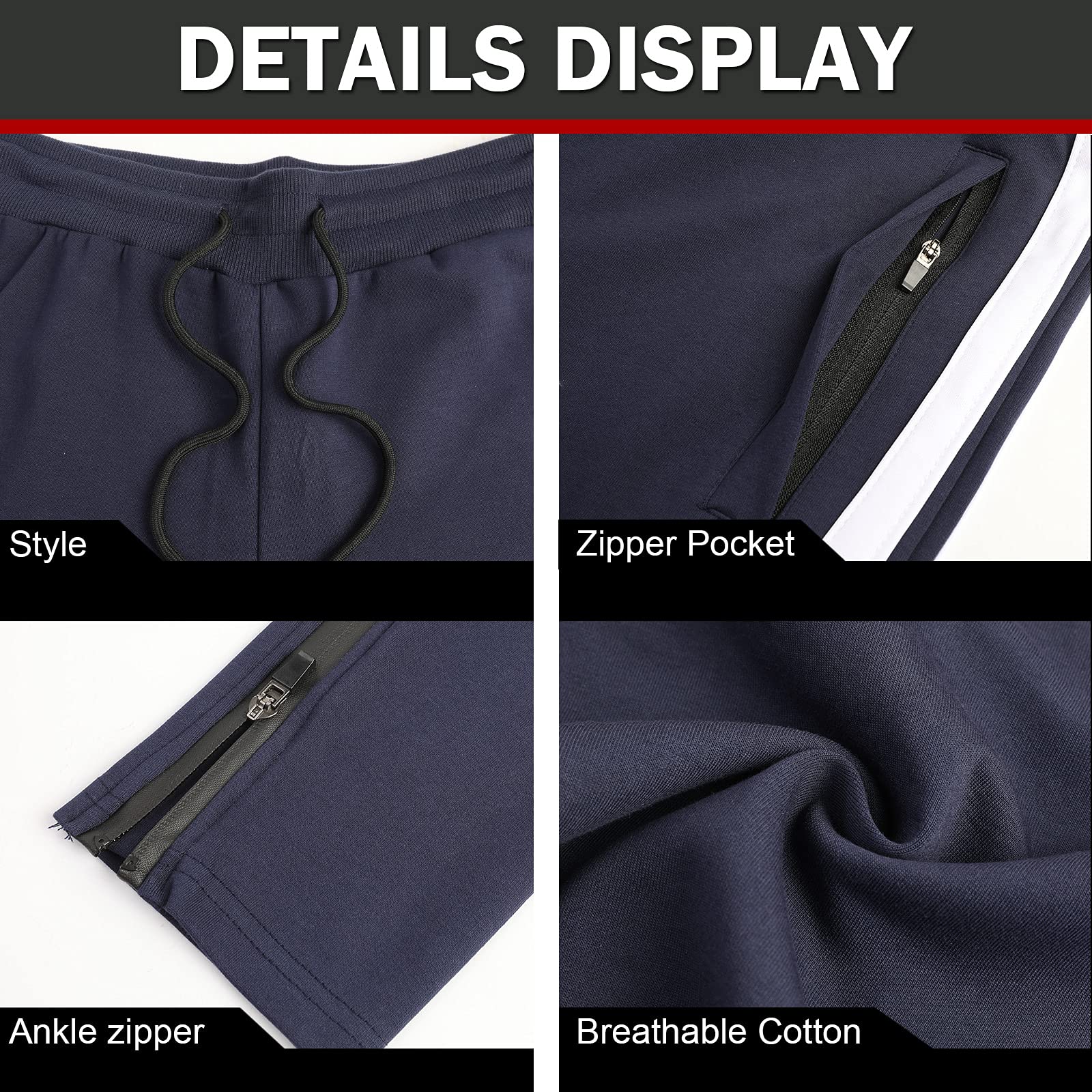Suwangi Pantaloni Tuta Uomo Palestra Running della Allenamento Slim Fit Design a Righe con Tasche Zip