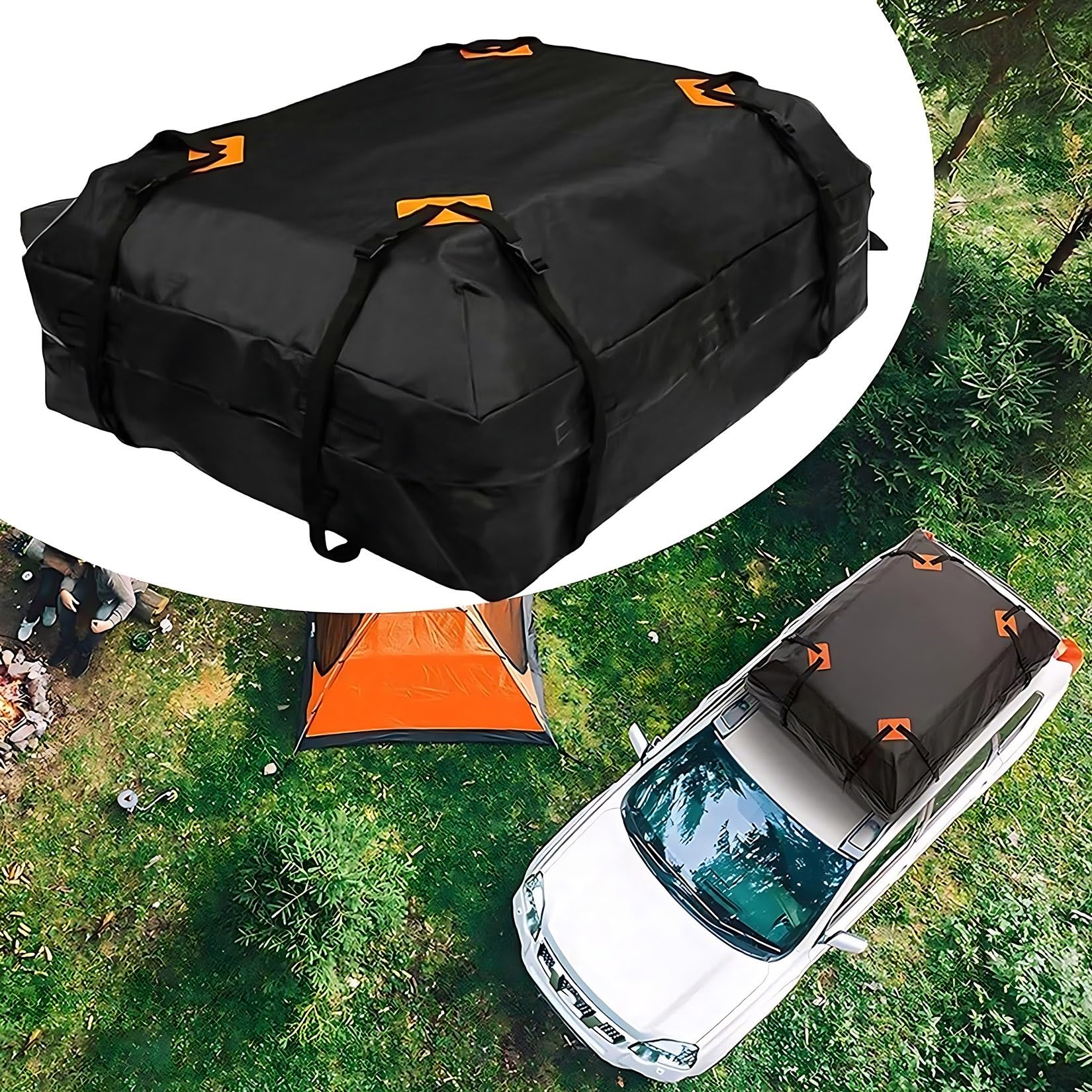 Cofre Techo 425L para Coche - Universal, Impermeable, 600D Duradero, Portaequipajes Techo con Bolsa de Carga (Negro)