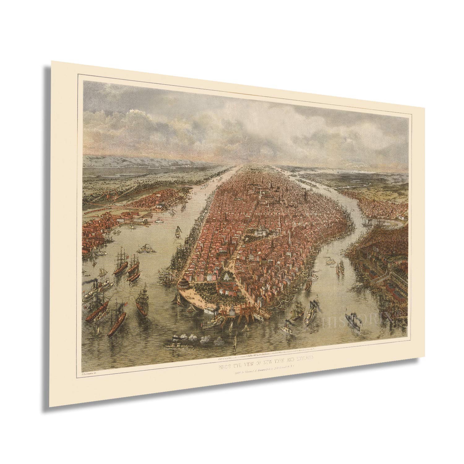 Carte Ancienne De New York City 1865 En Toile Tendue Sur Châssis - Décor Mural Vintage USA