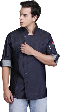 Unisex Asymmetrical Denim Jeans Chef Coat with Side mesh for All kind of Chefs