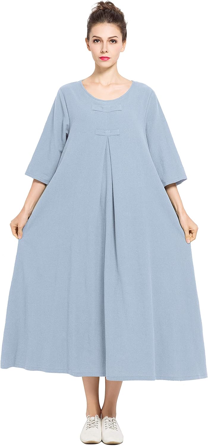 Plus size cotton dresses with sleeves Clearance
