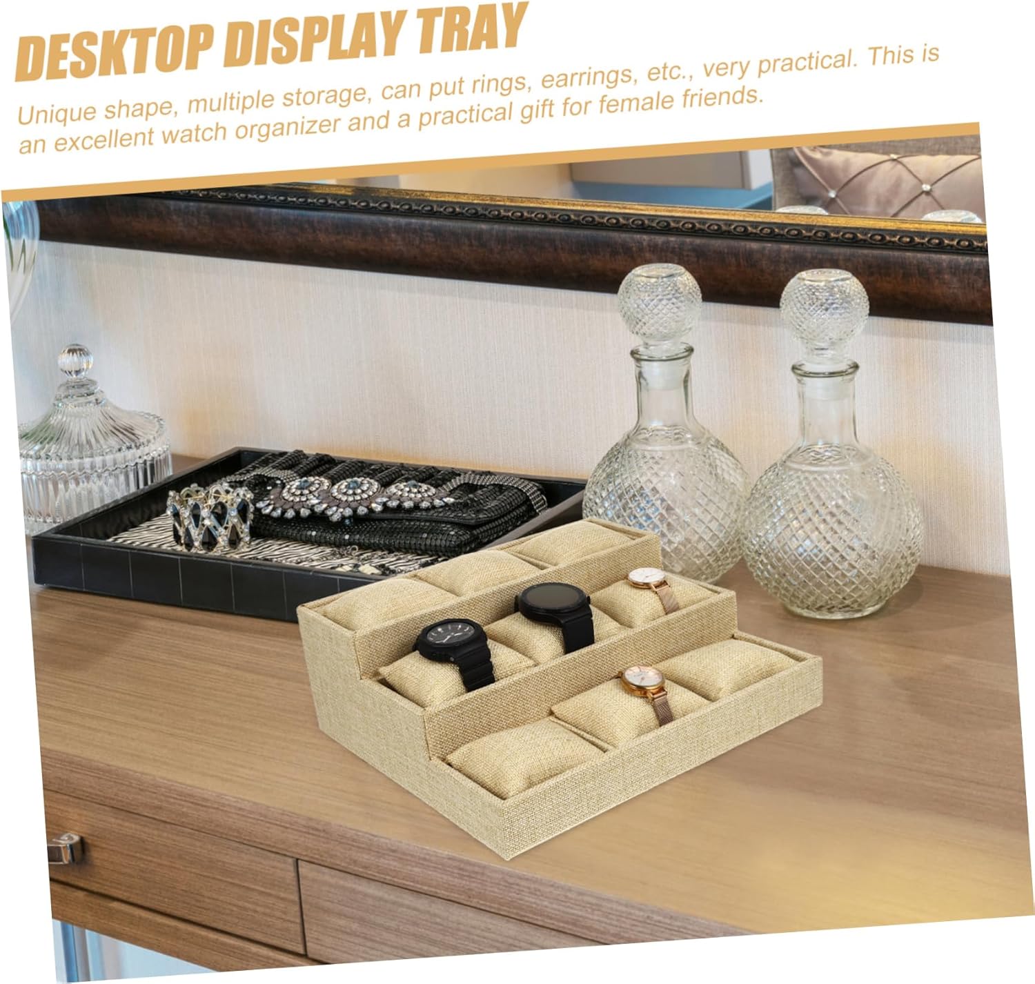 1Set Compartment Watch Storage Tray Multi Grids Divider Organizer for Jewelry Accessories Durable Desktop Display Plate with Workmanship for Watch