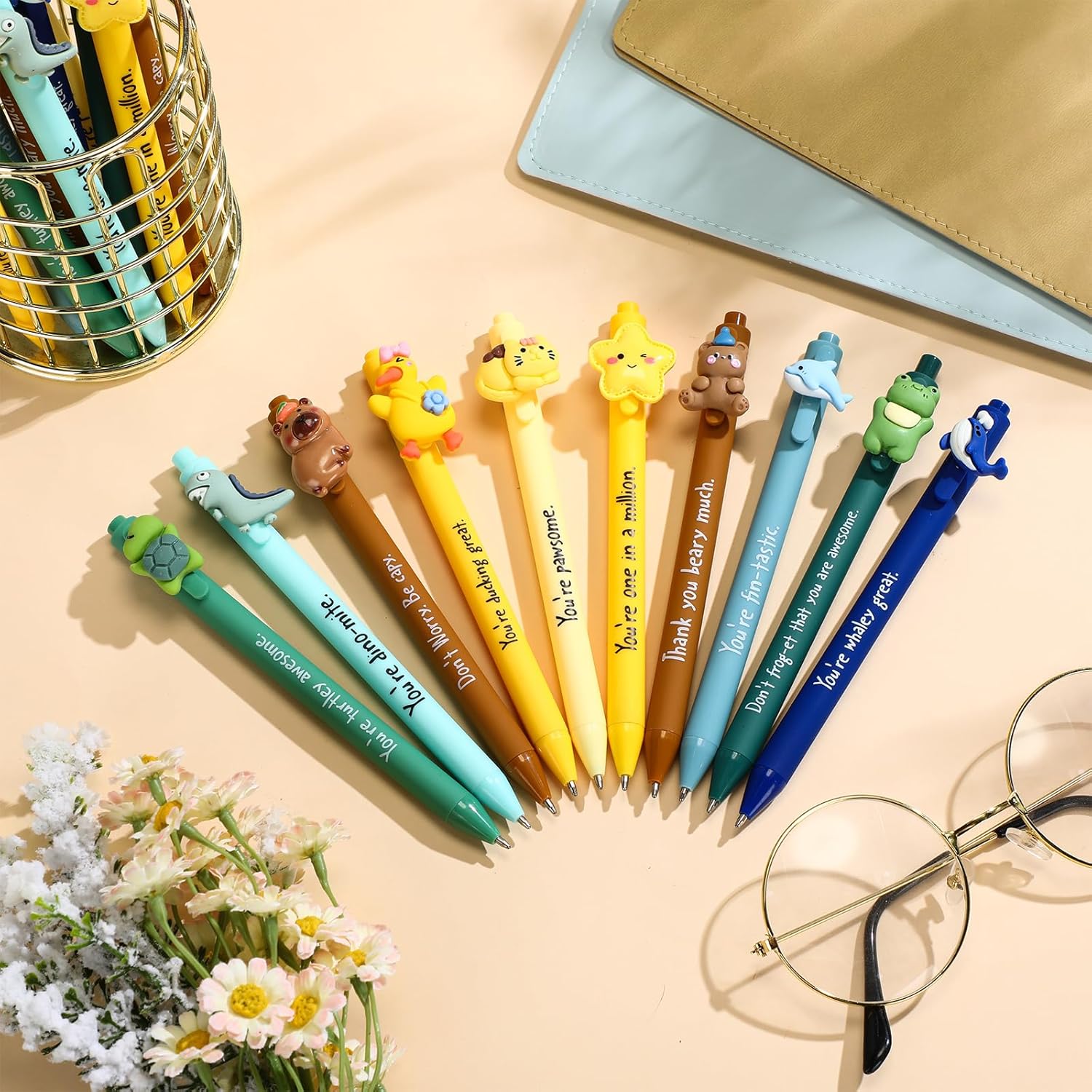 TecUnite 40 Pcs Christmas Inspirational Gifts Funny Animal Pens Bulk Motivational Animal Ballpoint Pens Positive Gift Appreciation Gifts for Teacher Students Employees Staff Nurse Coworkers Team - Image 4